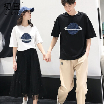 初宜（CHUYI） 拼色，印花 短袖 T恤 女 圓領(lǐng)