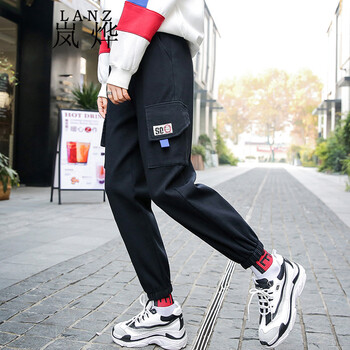 嵐燁 高腰 工裝褲 女 九分褲 休閑褲