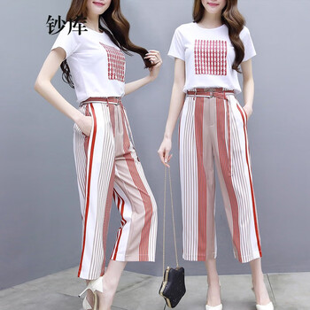 鈔庫 口袋，條紋，腰帶，格子，印花 短袖 T恤 女 圓領(lǐng)