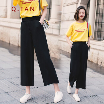 恰凡（QIAFAN） 中腰 闊腳褲 女 九分褲 休閑褲
