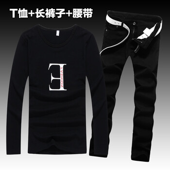 軒辰氏 長(cháng)袖 男士T恤 E字黑+黑褲 