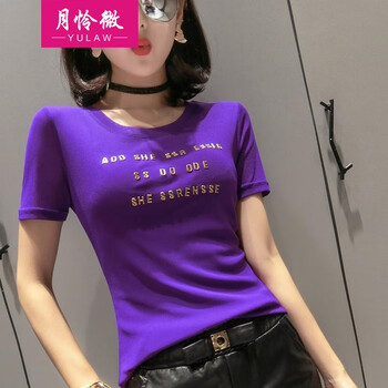 月憐微 拼接，紗網(wǎng) 短袖 T恤 女 圓領