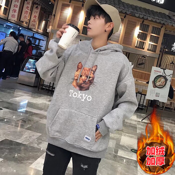 古萊登（GODLIKE） 長袖 男士T恤 加絨灰貓 