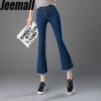 Jeemall 高腰 微喇褲 女 九分褲 牛仔褲