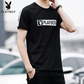 花花公子（PLAYBOY） 短袖 男士T恤 黑色1227 