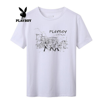 花花公子（PLAYBOY） 短袖 男士T恤 白色470 