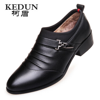 柯盾（KEDUN）男士黑色加絨皮鞋 40