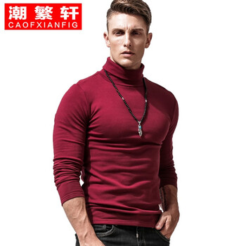 潮繁軒（CAOFXIANFIG） 長袖 男士T恤 暗紅色 