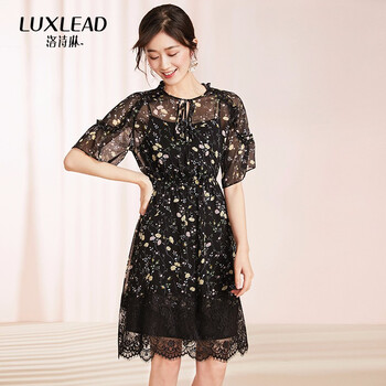 洛詩(shī)琳（LUXLEAD） 碎花 拼接，印花，蕾絲 連衣裙