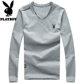 花花公子（PLAYBOY） 長(zhǎng)袖 男士T恤 灰色長(zhǎng)袖丨兔頭繡花款 