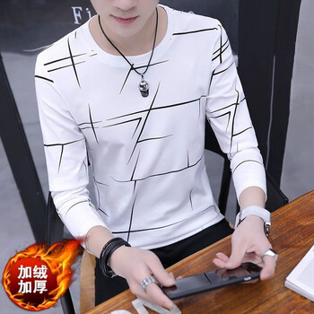 凌登（LingDeng） 長袖 男士T恤 【加絨款】白色單件 S，XL，L，M，XXL，XXXL