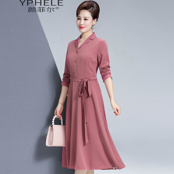顏菲爾（YPHELE） 純色 拼接，腰帶，紐扣，拉鏈，褶皺 連衣裙