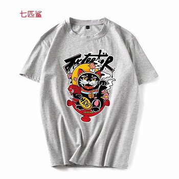 七匹鯊 短袖 男士T恤 灰色招財貓 S，XL，4XL，5XL，L，XXL，XXXL，加大，M