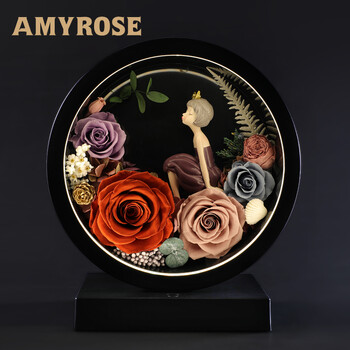 amyrose火烈鸟永生花玻璃罩摆件玫瑰花礼盒生日礼物圣诞节情人节送