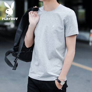 花花公子（PLAYBOY ESTABLISHED 1953） 短袖 男士T恤 圓領(lǐng)灰色 Z1234 