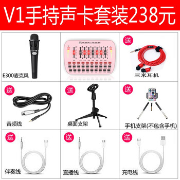 仙笛  支撐式 麥克風 V1手持話筒聲卡套裝粉色