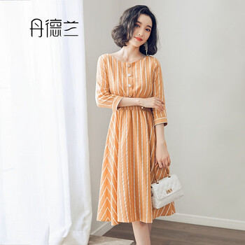 丹德蘭（Dandelan） 條紋 拼接，條紋，紐扣 連衣裙