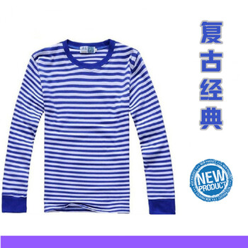 弁宓 長(zhǎng)袖 男士T恤 藍(lán)白條紋長(zhǎng)袖 