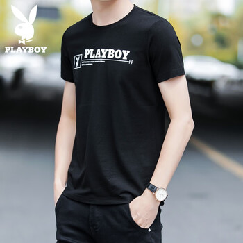 花花公子（PLAYBOY ESTABLISHED 1953） 短袖 男士T恤 黑色H36091 
