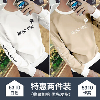 凌登（LingDeng） 長袖 男士T恤 T01白+TO1卡其【長袖】 