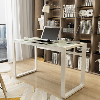 帅力 电脑桌 简约台式写字办公书桌家用钢化玻璃桌子 100*50cm白玻璃+白钢架 SL8142Z
