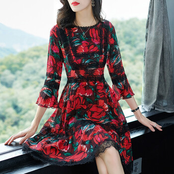 余今  拼接，做舊，鏤空，印花，蕾絲 連衣裙