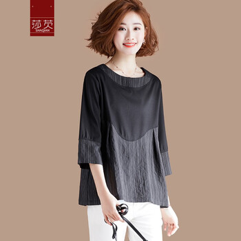 莎芡（shaqian） 拼接 短袖 T恤 女 圓領(lǐng)