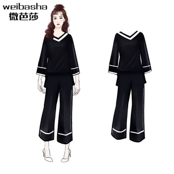 微芭莎（WEIBASHA） 高腰 闊腳褲 女 九分褲 休閑褲