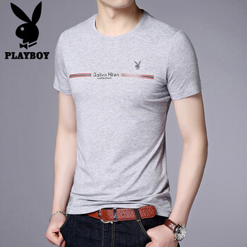 花花公子（PLAYBOY） 短袖 男士T恤 灰色短袖   