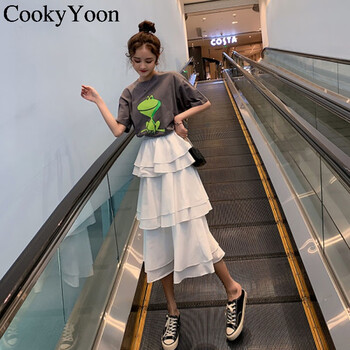 CookyYoon 卡通動(dòng)漫 拼接，印花 連衣裙