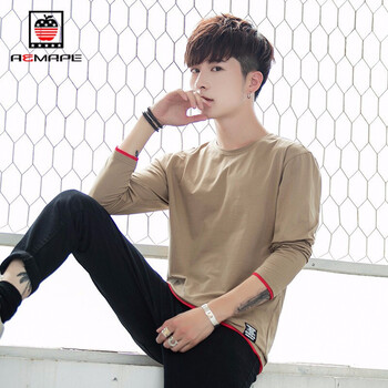 AEMAPE 長(zhǎng)袖 男士T恤 卡其色 