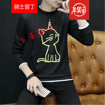 尊尚鳥(niǎo) 長(zhǎng)袖 男士T恤 小貓黑色 