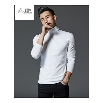 創(chuàng)衿（CHUANGJIN） 長袖 男士T恤 高領(lǐng)薄款002白色 