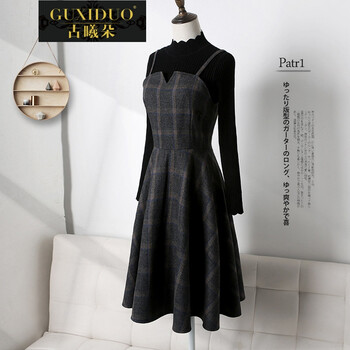 古曦朵 格子 3D，背帶，拼接，露背，格子，拉鏈 連衣裙