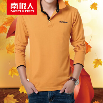 南極人（Nanjiren） 長(cháng)袖 男士T恤 橘黃黑領(lǐng) XL，L，XXXL，XXL，M