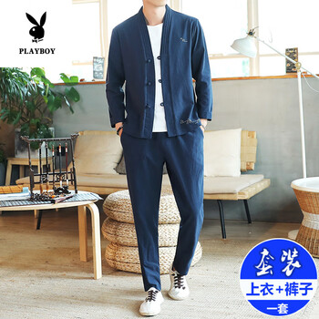 花花公子（PLAYBOY ESTABLISHED 1953） 長袖 男士T恤 藏青ZMT203 