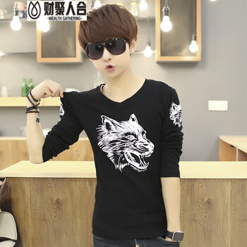 財聚人合（WEALTH GATHERING） 長(cháng)袖 男士T恤 狼頭黑色 