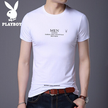 花花公子（PLAYBOY） 短袖 男士T恤 白色短袖(7103圓領(lǐng)) 