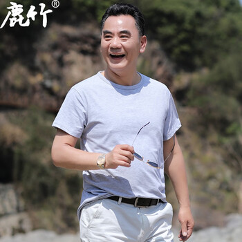 鹿竹 短袖 男士T恤 灰色 