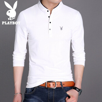 花花公子（PLAYBOY） 短袖 男士T恤 白色(長(zhǎng)袖) 