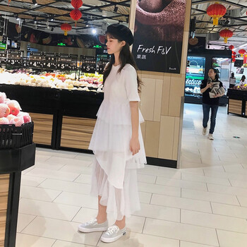 未蝶 純色 拼接 連衣裙