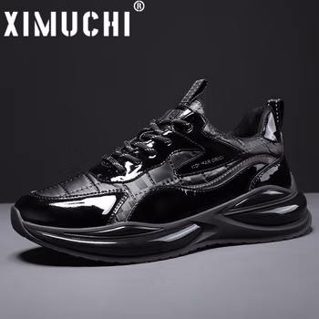 希慕驰XIMUCHI品牌 老爹鞋男厚底 秋冬新款休闲鞋低帮防滑鞋子男 透气运动鞋系带男鞋 黑色（礼盒装） 38