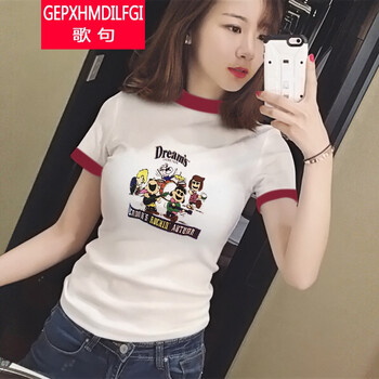 歌句（GEPXHMDILFGI） 拼接，印花 短袖 T恤 女 半高領(lǐng)