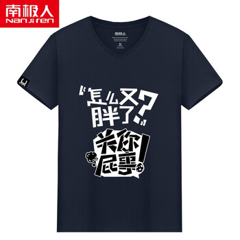 南極人（Nanjiren） 短袖 男士T恤 (V領(lǐng)T恤)藍(lán)色/胖怎么了 
