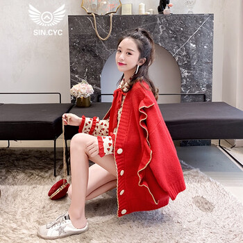 原創(chuàng)女裝紅色開衫
