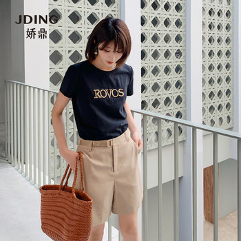 嬌鼎（JDING） 高腰 直筒褲 女 短褲 休閑褲