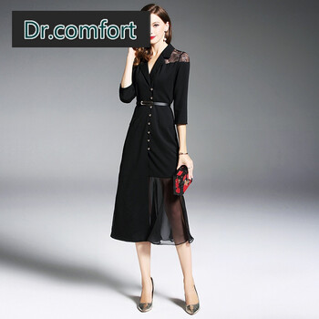 dr.comfort 純色 拼接，紐扣 連衣裙
