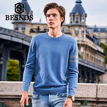 俾斯諾斯（BESNOS） 長(zhǎng)袖 男士T恤 花藍(lán) 