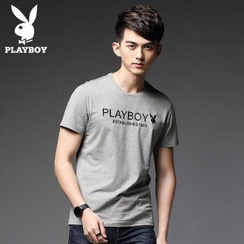 花花公子（PLAYBOY ESTABLISHED 1953） 短袖 男士T恤 灰色1817 