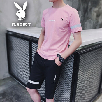 花花公子（PLAYBOY） 短袖 男士T恤 粉紅色短CY928 